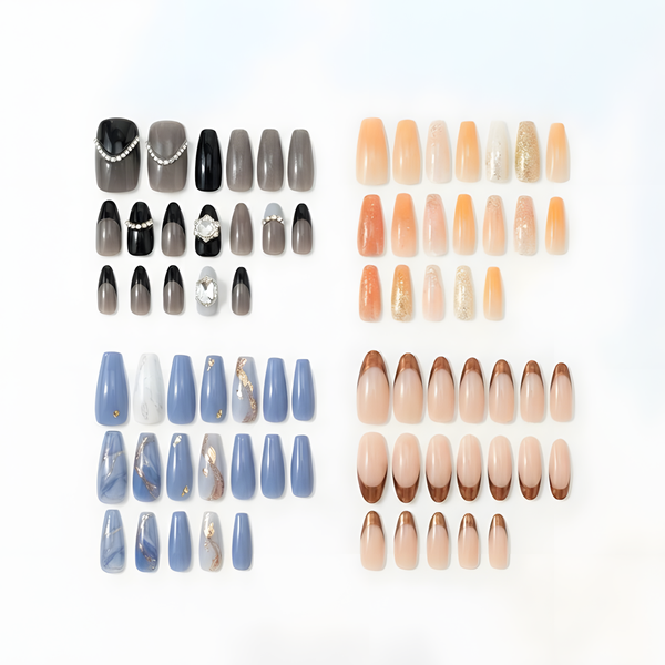 4Pack (30Pcs) Mixed Designs Press-On Nails - Ombre Marble &amp; Gem