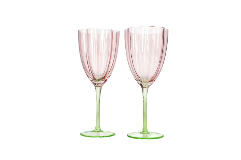 Danny home Rosy Refresher Cocktail Glass - Pink &amp; Green Design-2Pcs