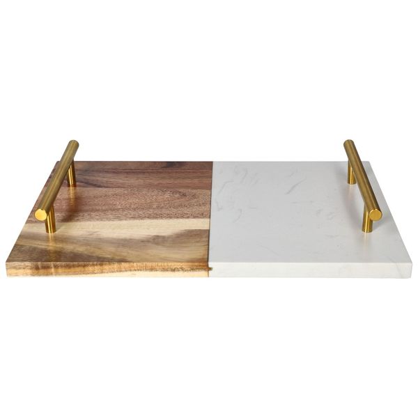 Danny Home Marble Acacia Wooden Serving Platter With Handle