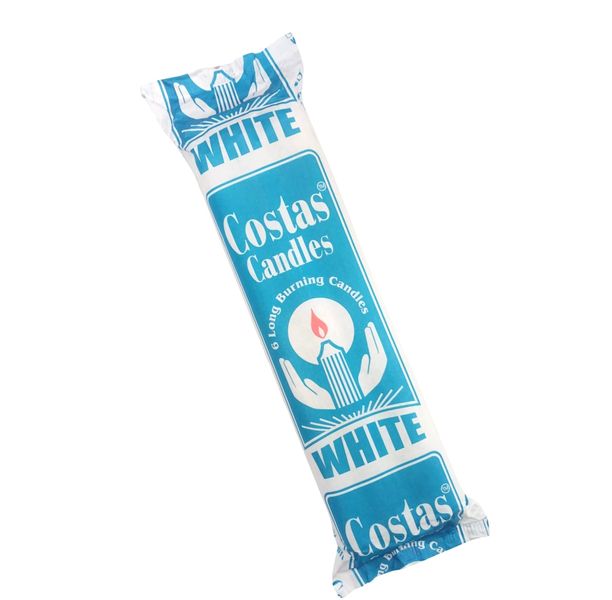 COSTAS Candles White 400g - 6 Long-Burning Candles | Value Pack 36 Candles