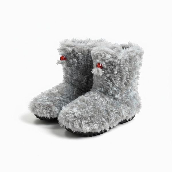 Kids Handmade Fluffy Wool Boots with Non-Slip Sole