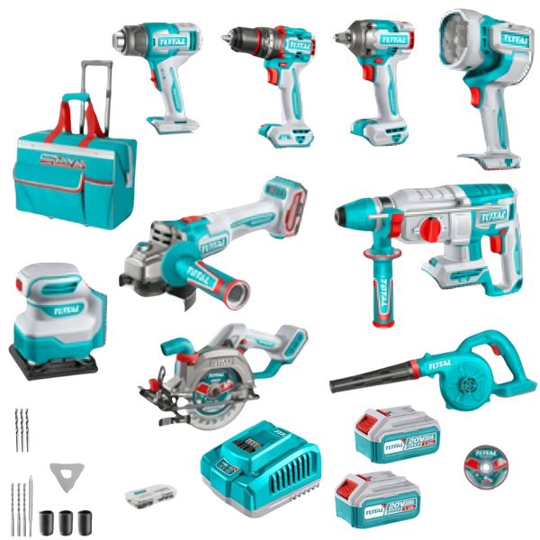 Total Tools - Cordless 9 Piece Powertool Combo Kit - Batteries &amp; Charger