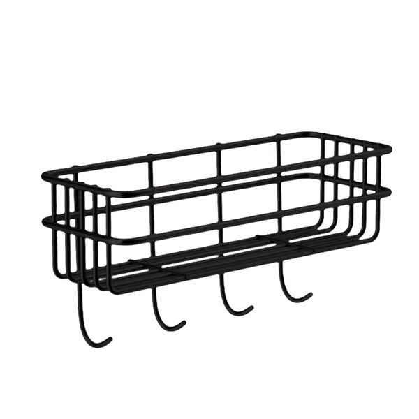Steel Wall-Mounted Bathroom Storage Rack Toiletries Storage Rack with Hooks