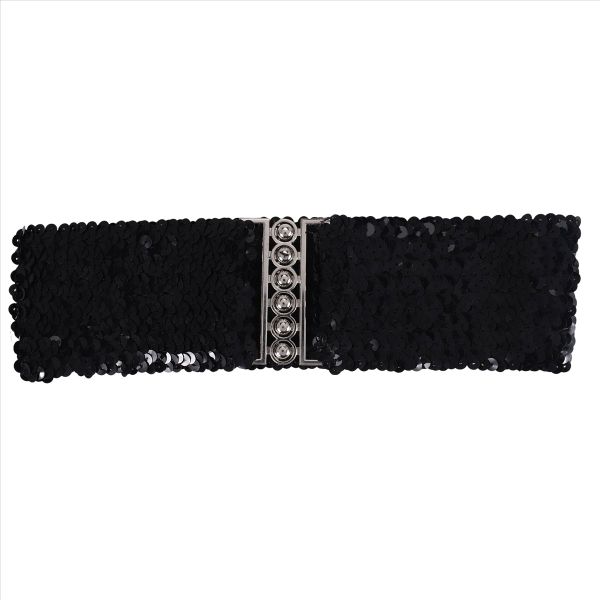Black New Lady Fashion Sequins Elastic Stretch Shinning Waist Band Casual
