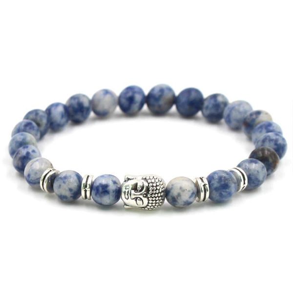 Argent Craft Natural Sodalite Stone Bracelet with Buddha Head - Silver