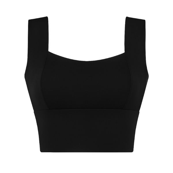 Women's Square-Neck Fixed-Pad Sports Bra - Black