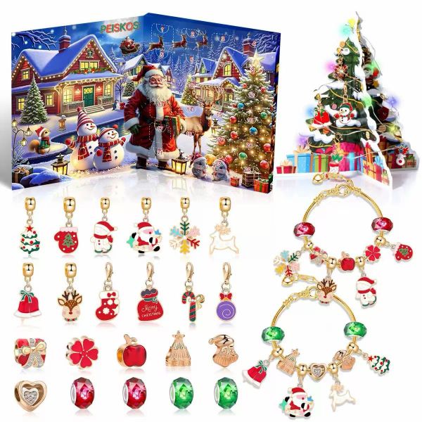 PEISKOS Christmas Advent Calendar Bracelets Charm DIY Set Xmas Kids Gifts