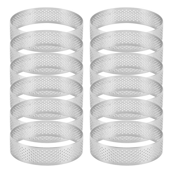 Stainless Steel Tart Rings - Perforated Cake Mousse Ring - 6cm - 12 Pack