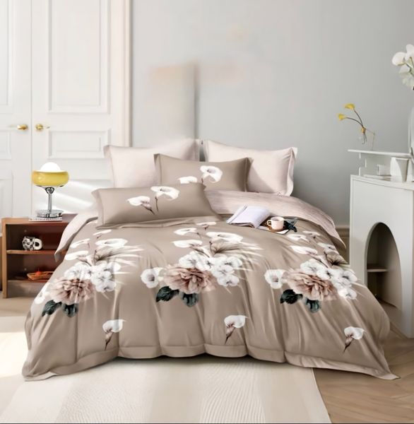 Boutique Beige Polyester Flowers All TC Duvet Cover - 6 Piece