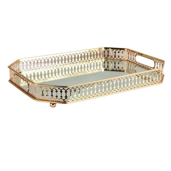 Home Mirror Metal Storage Gold Rectangle Fruit Jewellery Display Tray 36cm