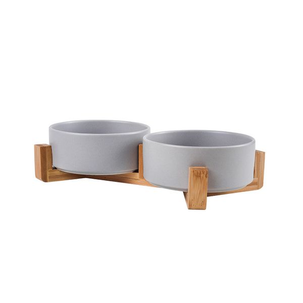QKTNIUBI 2 Gray Ceramic Cat Bowls With Stands