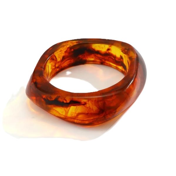 Amber Resin Square Geometric Bangle Bracelet