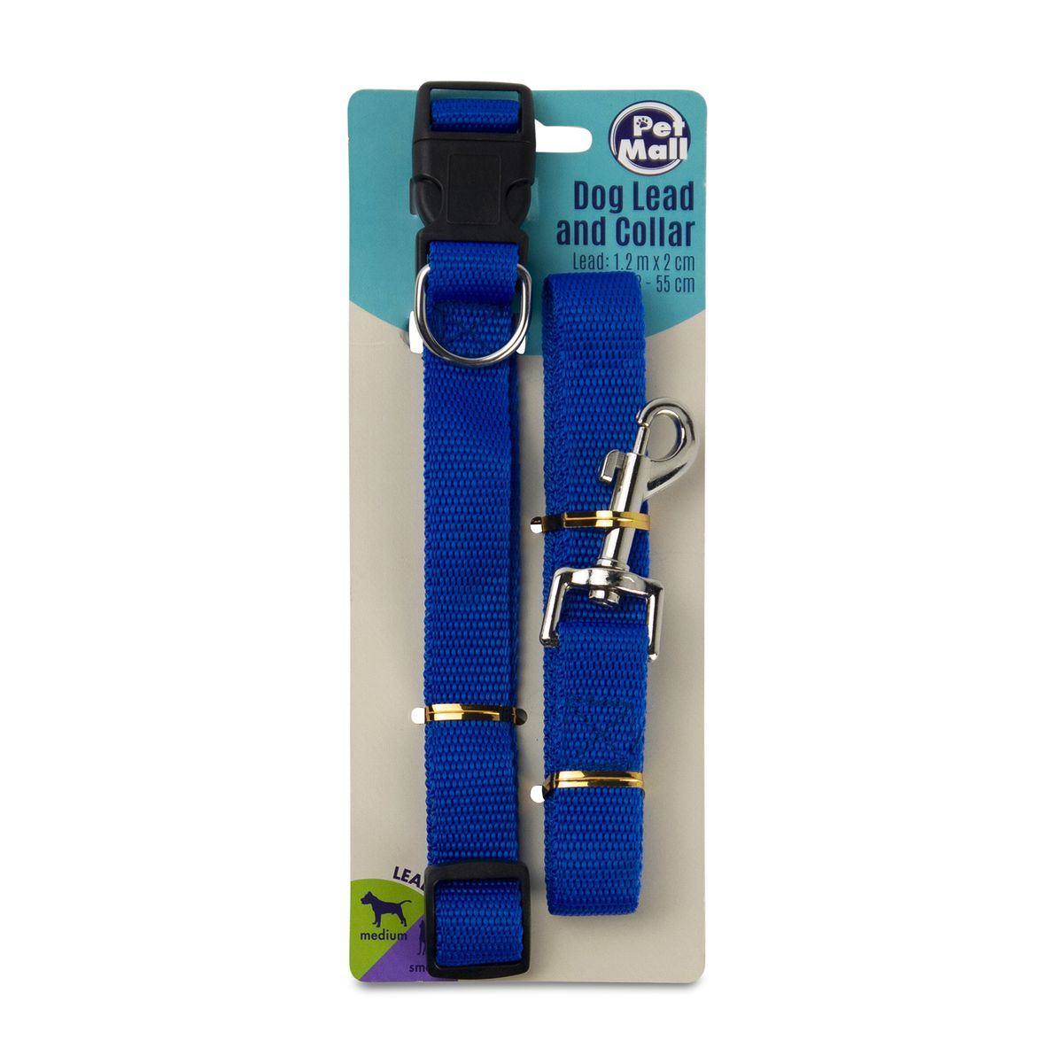Dog Lead & Collar Set Blue Plastic Clip 1.2m x 2cm 33cm 55cm