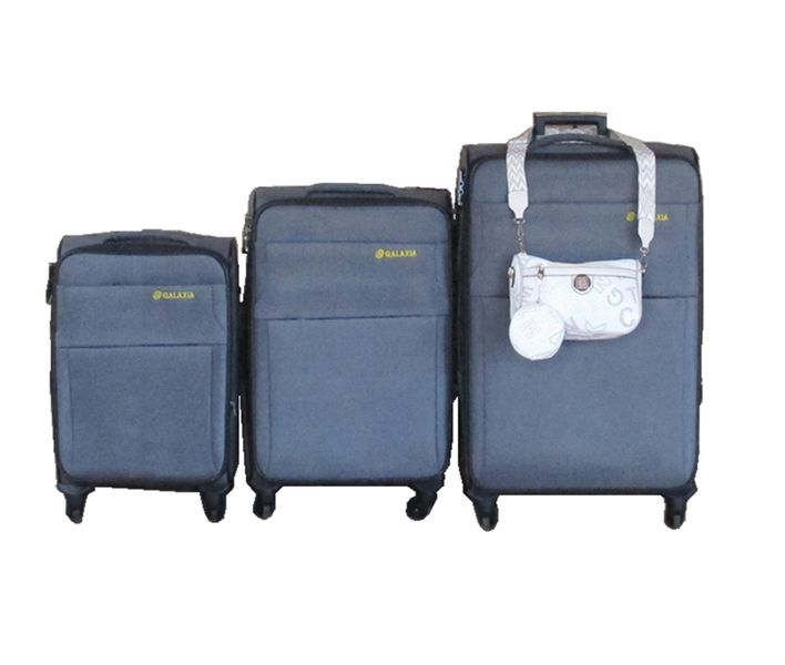 Galaxia 3-Piece Fabric Luggage Set with Spinner Wheels &amp; White Sidebag