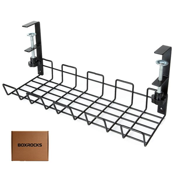 Under Desk Cable Management Tray No Drill Metal Cable Management - Black