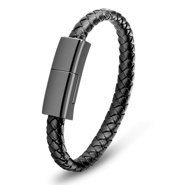 Type A USB PU Leather Charging Bracelet For Iphone With Alloy Metal Clip