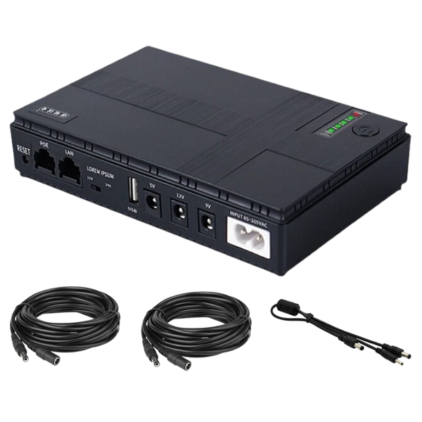 10400mAh Portable Multifunctional Mini UPS with 2 x 5M DC Cable - Black