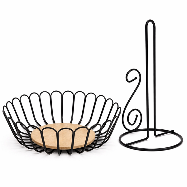 Modern Wire Fruit Basket &amp; Paper Towel Holder Set