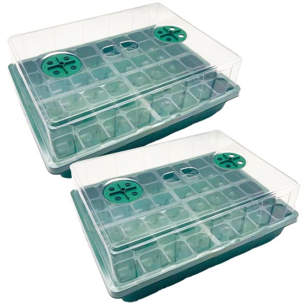 Garden 2 Piece Large Seedling Growth Tray &amp; Humidity Control Vents 36x27.5x15cm