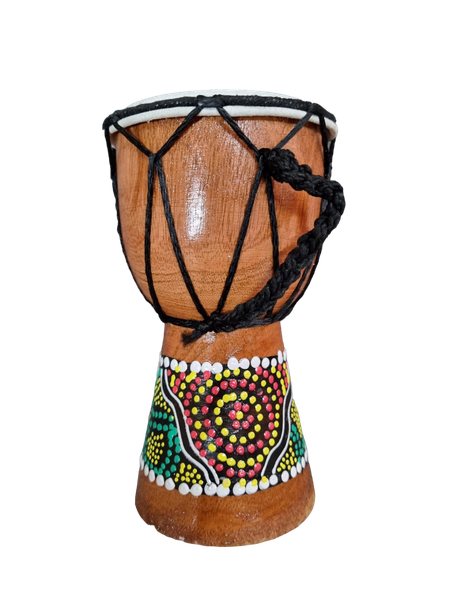Ornament Mini Djembe Hand/Finger Drum - Red Circle Dots - 15cm x 10cm