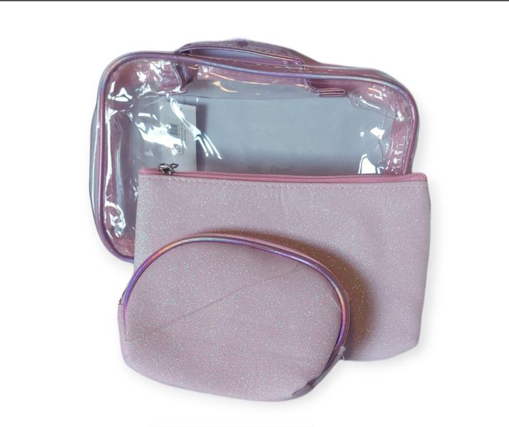 Light Pink Glitter 3-Piece Make Up Cosmetic Bag Bundle