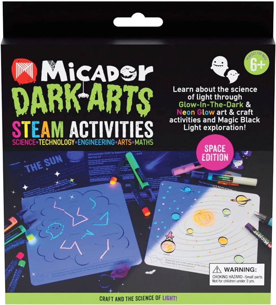 Micador Dark Arts Glow STEAM Activity Pack - Space Theme With Neon Pastels & Black Light