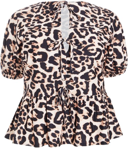 Quiz - Women Plus Size Curve Brown Leopard Print Tie Top