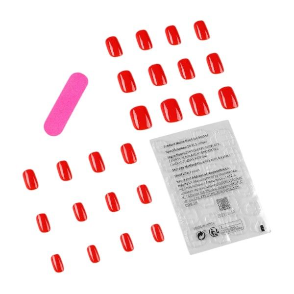 24 Piece - Square-Shaped Press On Nails - Red