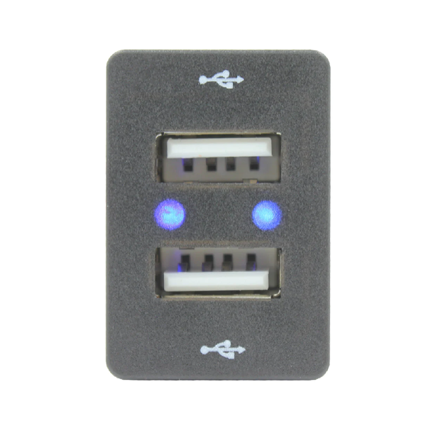 Dual USB Charger 2.1A x 2 Blue LED 32x20mm for Toyota