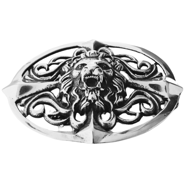Roaring Lion Head and Cross Stainless Steel Belt Buckle