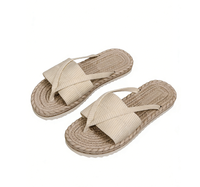 Women's Crisscross Flip Flop Slides (Beige) - 1 Pair