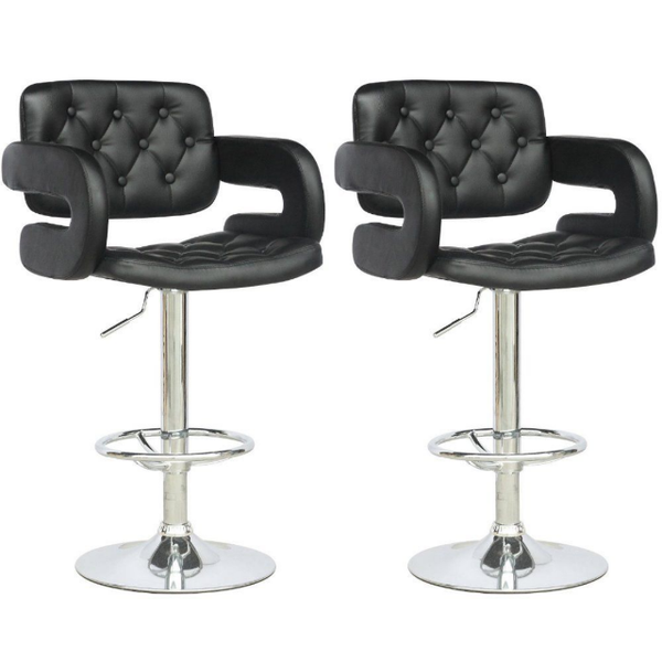 Bar Stools with Chrome Base - Set of 2 - Black