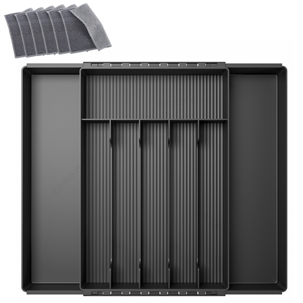 Expandable Kitchen Utensil Holder Cutlery Organizer with 6 Dish Drying Mats