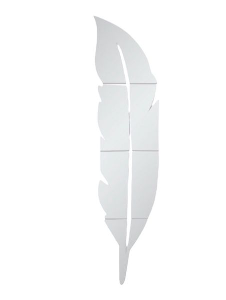 3D Sliver Acrylic Leaf Mirror, Feather Shaped Wall Decor,