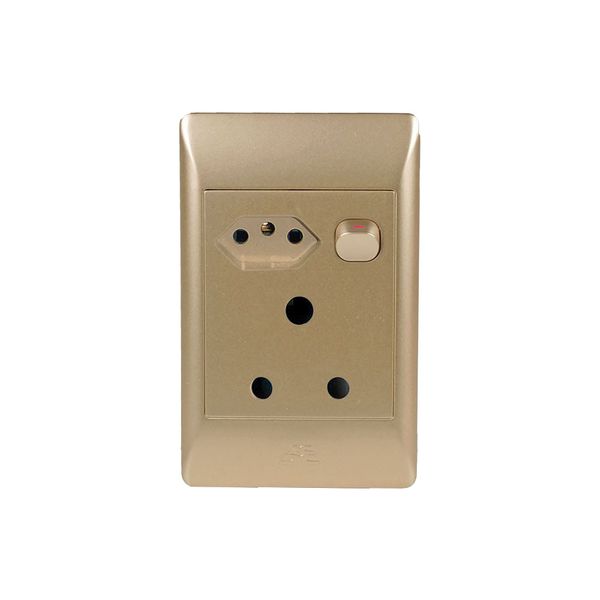ACDC - 1x 16a + 1x New Sa Sw Socket 2x4 C/W Champagne Cover Plate