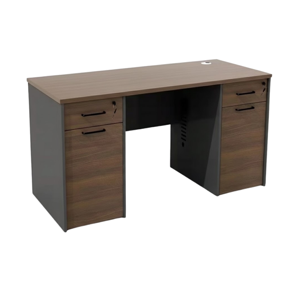 Modern Dual-Pedestal Office Desk with Wood Grain Finish