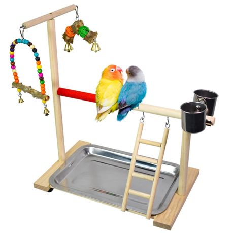 Pet Bird Parrot Interactive Playground Perch With Swing Ladder 43x36cm