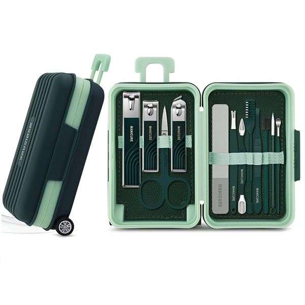 Mini Suitcase Manicure Set - 12 in 1 Nail Care Kit, Cute Travel Case
