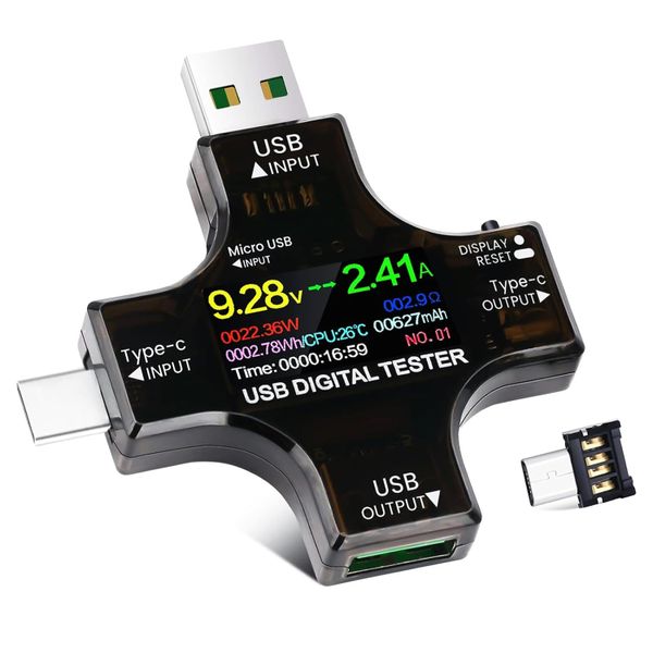 USB C Tester Power Meter 2 in 1, 3.6-32V 0-8.0A Voltage and Current Tester