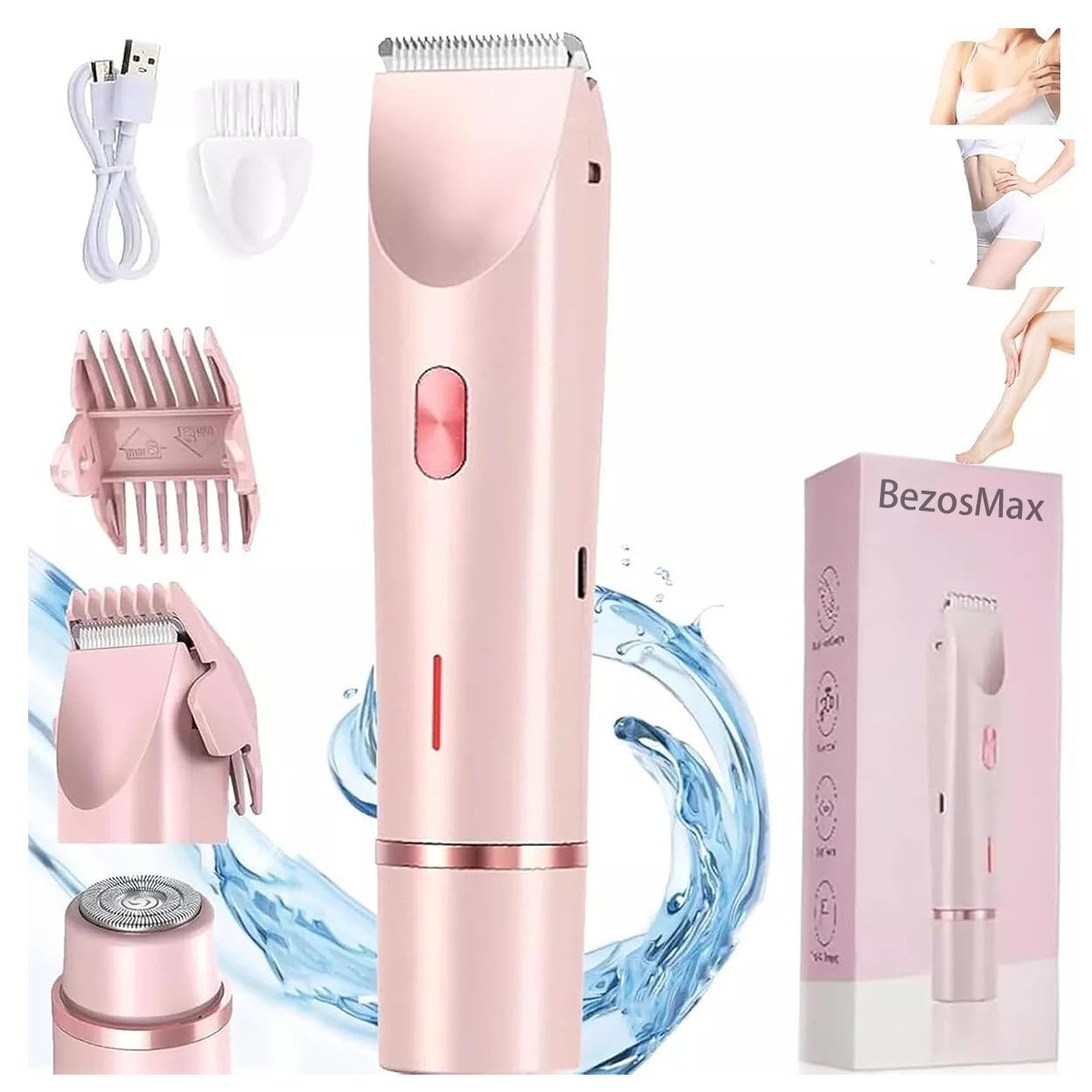 BezosMax Electric Shaver for Women with Detachable Head, Wet Dry Use Pink