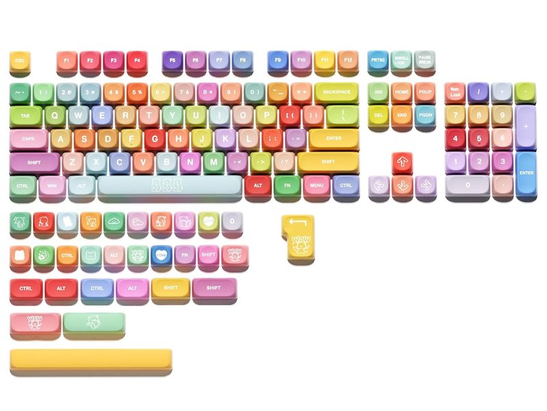 Cute PBT Keycaps,129 Key Cap Set-Rainbow Gummy Bear Keycap Set