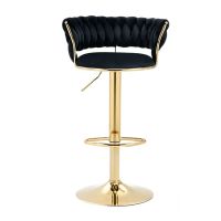 Velvet Bar Stool with Woven Backrest and Gold Metal Round Base -HZ882