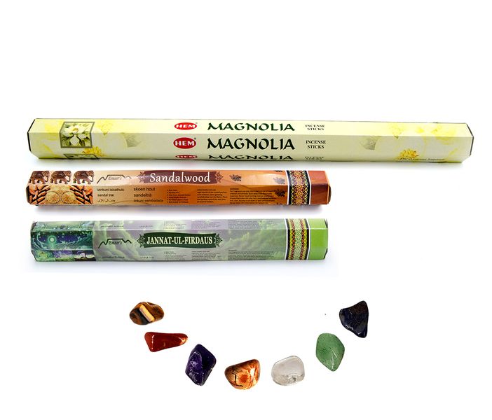 Chakra Stone set &amp; Incense Combo Pack-Magnolia&amp;Jannat ul Firdous&amp;Sandalwood