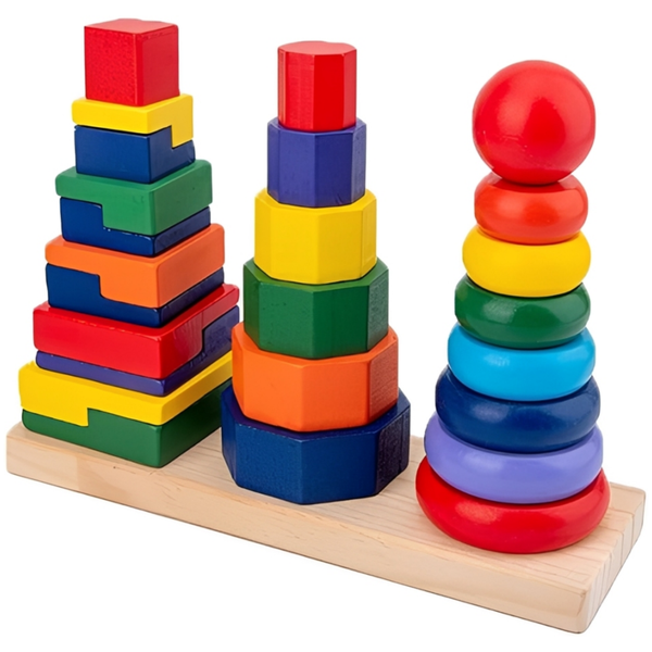Geometric Stacker Blocks Shape Sorter Stacking Toy Montessori Educational