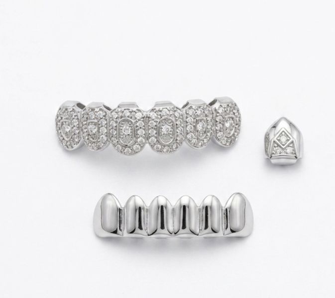 Classic Silver &amp; Pave Grillz Set