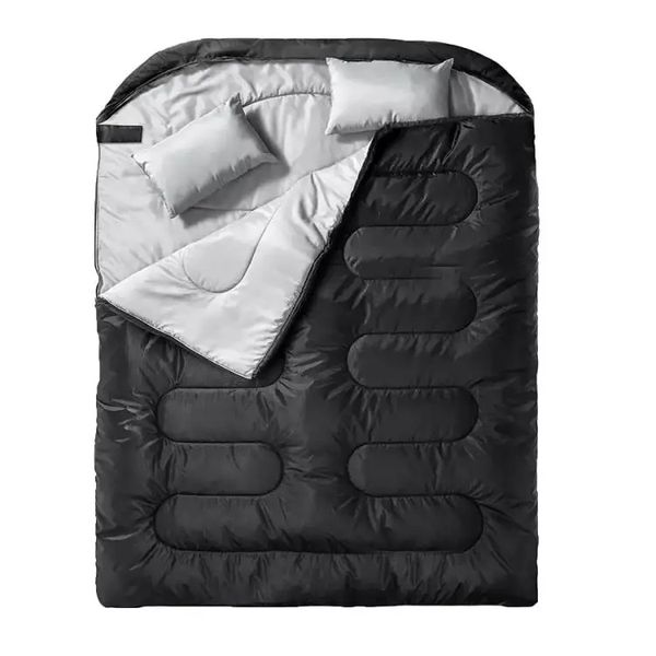 Double Camping Sleeping Bag for Adults with Pillows. Cold and warm weather