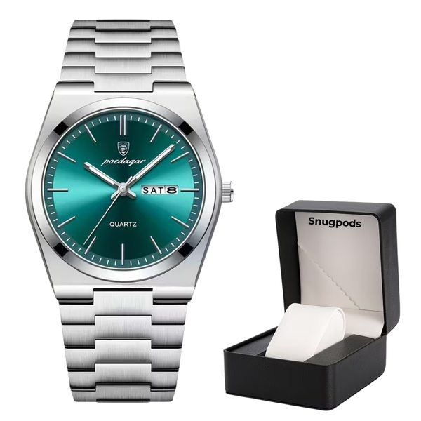 Poedagar Men's Watch White - With Snugpods Premium Faux-Fur Watch Box