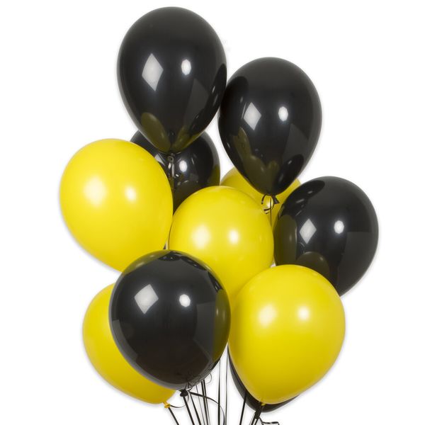 Solid Latex Decorative Balloons - Black &amp; Yellow - Pack of 50