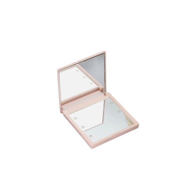 LED Portable &amp; Foldable Compact Mirror With Built-In Lights - White