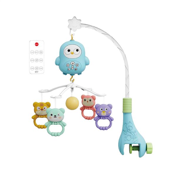 Baby Crib Mobile Toy-Blue Cute Chicken with Remote, Night Light, Music
